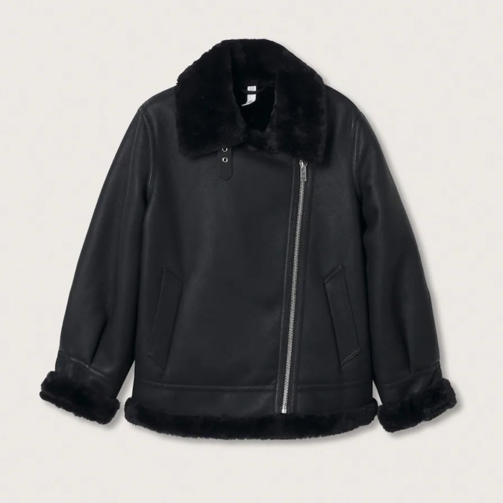 Mango faux fur lining biker jacket